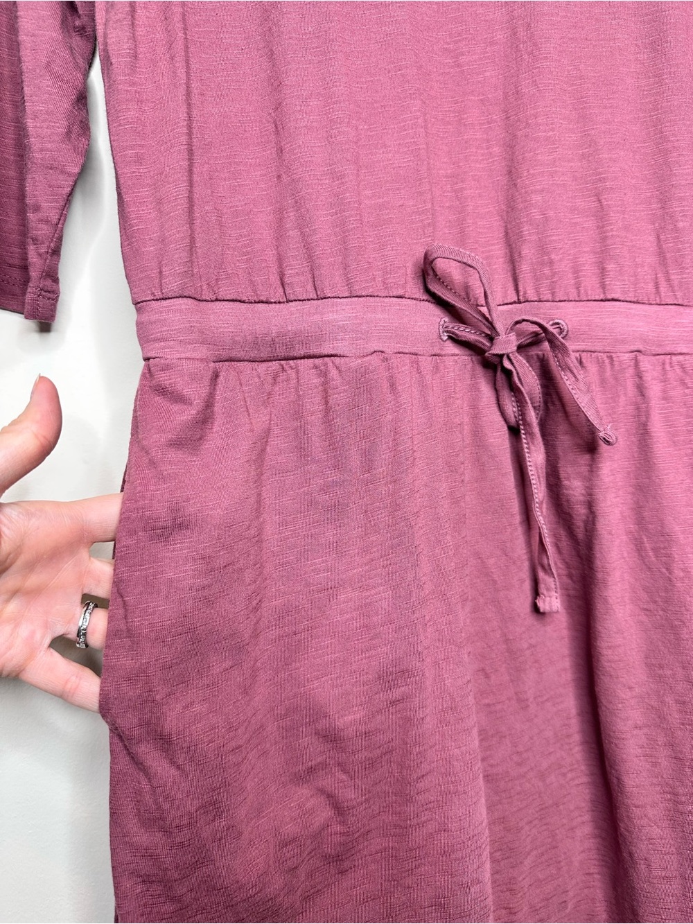 Pact Organic Cotton T-shirt Dress Size Small Mauve Pink Tie Drawstring Waist - Picture 3 of 12